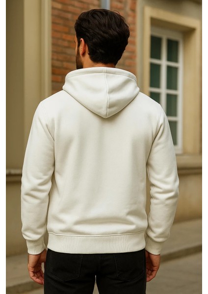 Erkek Kışlık Beyaz Oversize Uzun Hırka Sweatshirt