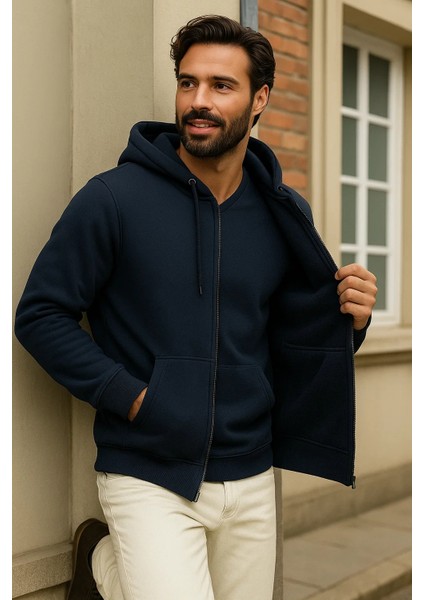 Erkek Kışlık Lacivert Oversize Uzun Hırka Sweatshirt fırsatları