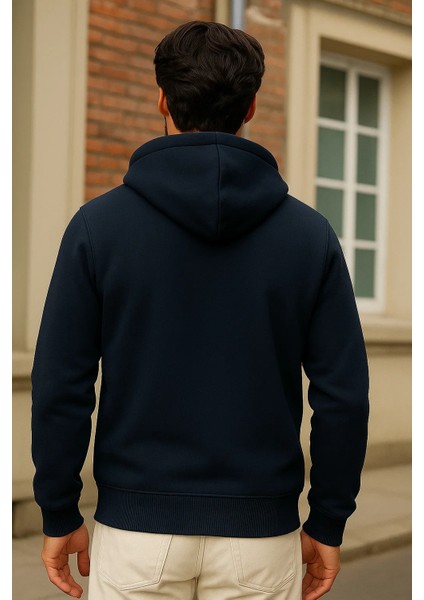 Erkek Kışlık Lacivert Oversize Uzun Hırka Sweatshirt