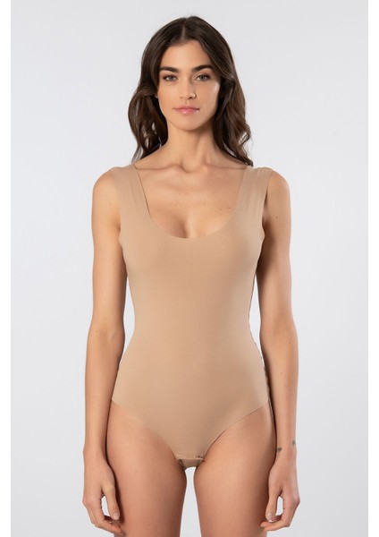 Kadın Lazer Kesim Pamuklu Çıtçıtlı Body 905/CAPPUCCINO