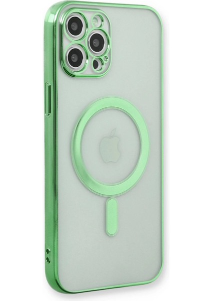 iPhone 12 Pro Kılıf Magneticsafe Lazer Silikon - Haki YEŞIL-(5796) - M516K424-R89516