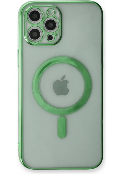 iPhone 12 Pro Kılıf Magneticsafe Lazer Silikon - Haki YEŞIL-(5796) - M516K424-R89516 modelleri
