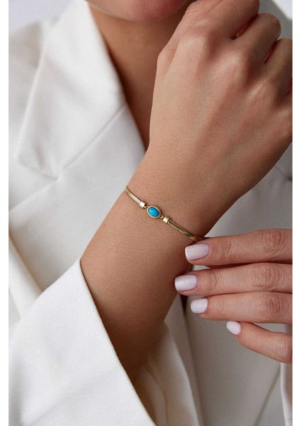 14 Ayar Altın Balık Sırtı Firuze Bileklik