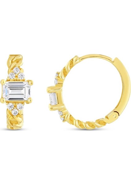 14 Ayar Baget Taşlı Halka Altın Küpe