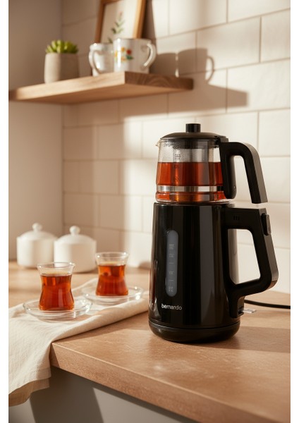 Venedik Cam Demlikli Çay Makinesi Siyah