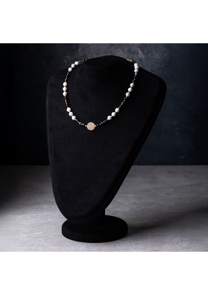 Havlit, Göz Akik ve Çelik Boncuk Doğal Taş Kadın Kolye