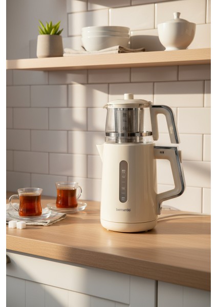 Venedik Cam Demlikli Çay Makinesi Krem