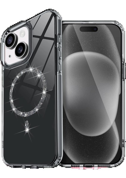 Apple iPhone 15 Plus Live Diamond Magsafe Kapak - SIYAH-(5796) - M490K256-R06490