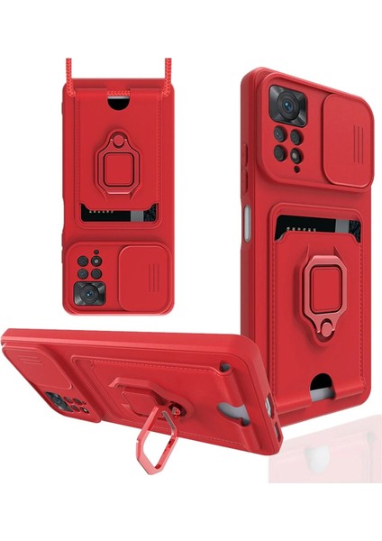 Xiaomi Redmi Note 12 Pro 4g Kılıf Zuma Kartvizitli Yüzüklü Silikon - Kırmızı - M797K565-R89