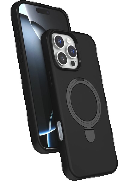Apple iPhone 16 Pro Regal Magsafe Standlı Kapak - SIYAH-(5796) - M583K905-R50583