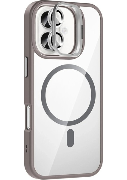 Apple iPhone 16 Remim Lensli Magsafe Standlı Kapak - Titan GRI-(5796) - M005K850-R57005