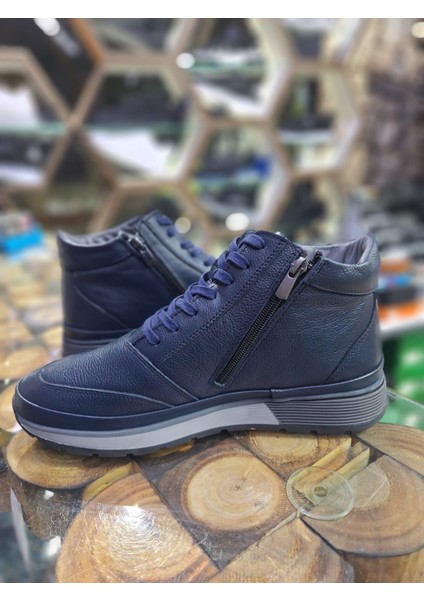 Lacivert Içi Kürklü Fermuarlı Kaymaz Taban Su Geçirmez Erkek Kısa Bot fiyatları