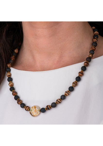 Tibet Akik ve Hematit Doğal Taş Kadın Kolye