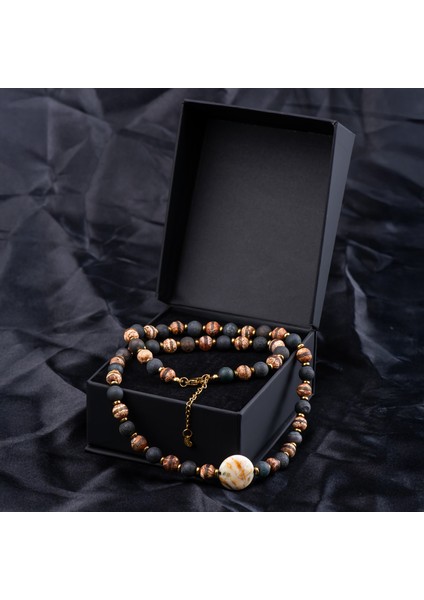 Tibet Akik ve Hematit Doğal Taş Kadın Kolye modelleri