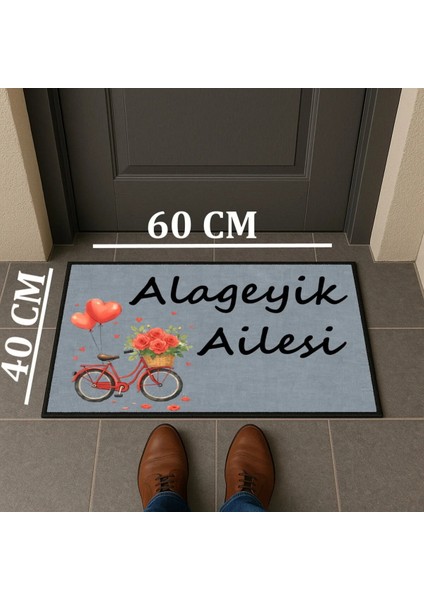 Soyisim ve Çiçekli Bisiklet Kişiye Özel Tasarım Kapi Paspas 60X40CM Kapi Onu Paspasi modelleri