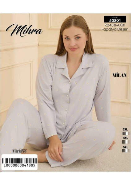 Mihra 50801 Kadın Düğmeli Battal Pijama Takımı