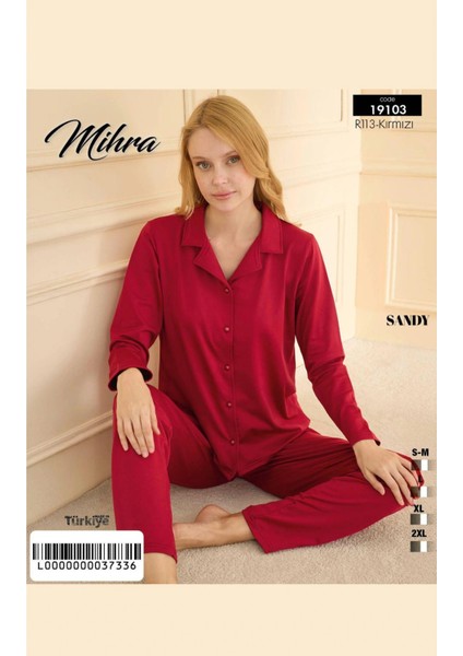 Mihra 19103 Kadın Düğmeli Uzun Kol Pijama Takımı