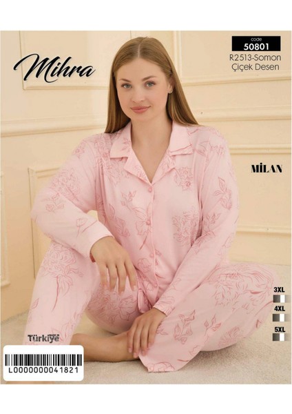 Mihra 50801 Kadın Düğmeli Battal Pijama Takımı