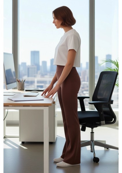 Kadın Yüksek Bel Ispanyol Paça Esnek Pantolon Fonksiyonel Dayanıklı Kaliteli Konforlu Spor