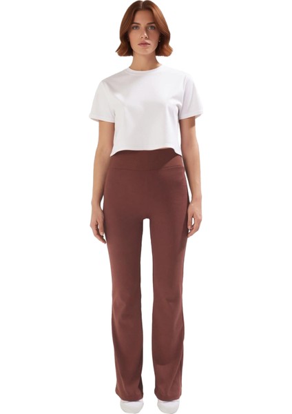 Kadın Yüksek Bel Ispanyol Paça Esnek Pantolon Fonksiyonel Dayanıklı Kaliteli Konforlu Spor fırsatları