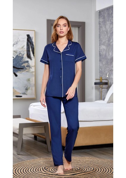 Aqua 25526 Kısa Kol Gömlek Yaka Pijama Takımı