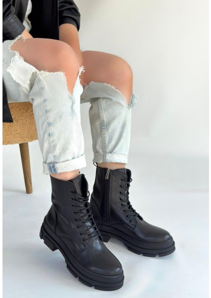 Allex Siyah Cilt Bağcıklı Bot - Lisinya modelleri