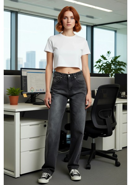 Genç Kadın Için Açık Bol Paça Yüksek Bel Denim Pantolon Fonksiyonel Dayanıklı Kaliteli Şık modelleri