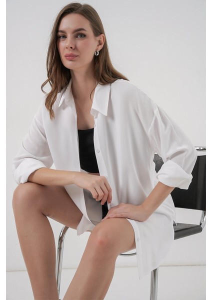 Oversize Viskon Gömlek 3785 - Beyaz fiyatları