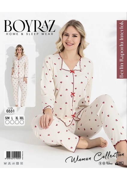 Boyraz 0331 Kadın Raporlu Uzun Kol Pijama Takımı