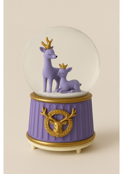 Mega Boy Mor Renk Anne ve Yavru Geyik Renkli 3D Cam Kar Küresi Müzikli Kar Efektli Püskürtmeli Pilli Hediyelik fiyatları