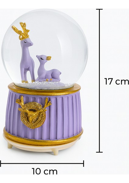 Mega Boy Mor Renk Anne ve Yavru Geyik Renkli 3D Cam Kar Küresi Müzikli Kar Efektli Püskürtmeli Pilli Hediyelik indirimleri
