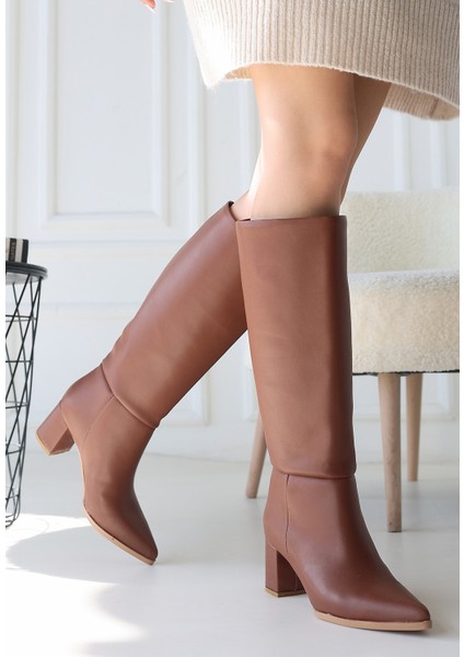 Roksa Taba Cilt Topuklu Çizme - Lisinya modelleri