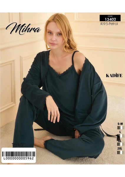 Mihra 13402 Kadın Kadife 3'lü Pijama Takımı