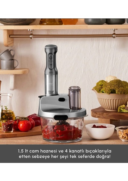 Sebze, Et ve Meyve Dilimle Doğra Karıştır Rendele Çırp Smoothie Yap 6 Bıçaklı 2500W Yüksek Güçlü Premium Mutfak Robotu & Blendır Inox