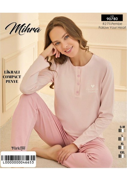 Mihra 90780 Kadın Yarı Patlı Uzun Kol Pijama Takımı