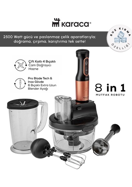 Sebze, Et ve Meyve Dilimle Doğra Karıştır Rendele Çırp Smoothie Yap 6 Bıçaklı 2500W Yüksek Güçlü Premium Mutfak Robotu & Blendır Inox