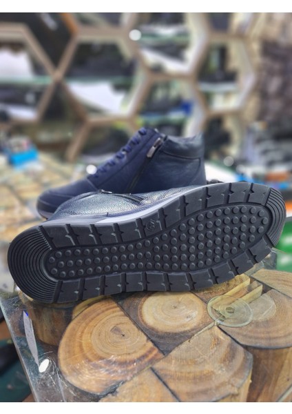 Lacivert Içi Kürklü Fermuarlı Kaymaz Taban Su Geçirmez Erkek Kısa Bot indirimleri