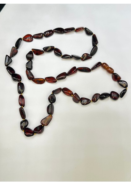 Hediye Kutulu Damla Kehribar Kolye | Vişne Rengi 60 cm | Hakiki ve Doğal Enerji Taşı