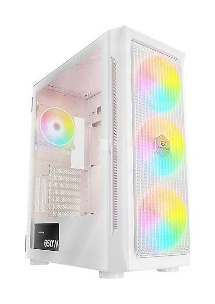 Rampage Prolıx 650W 80+ Mesh Panel Temper Camlı + Argb Fanlı Gamıng Atx Kasa Beyaz