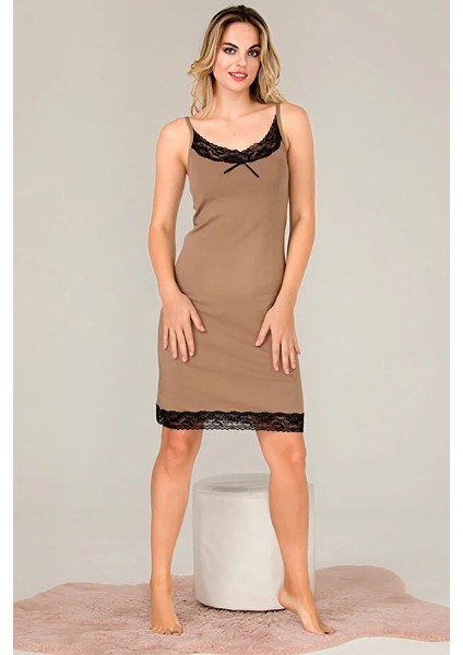 Lady Dantel Detaylı Sütlü Kahve Gecelik