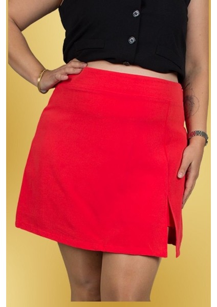 Büyük Beden Kırmızı Şort Etek Şortlu Modern ve Şık