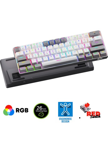 T60 Max Pro Türkçe Q Mini Rgb Red Switch App Uygulamalı Antighosting Mekanik Gaming Oyuncu Klavyesi