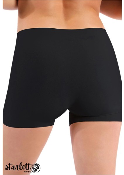 Kadın Siyah / Ten Rengi Dikişsiz Lazer Kesim 2'li Paket Extra Rahat Boxer