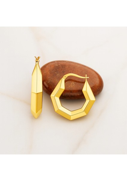 14K Altın Geometrik Halka Küpe fırsatları