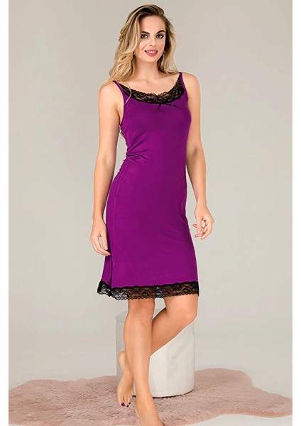 Lady Dantel Detaylı Mor Gecelik