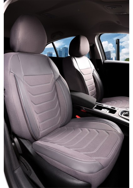 Volvo XC70 Deri Detaylı Oto Koltuk Kılıfı Ön Arka Set Karbon Serisi Füme Scr