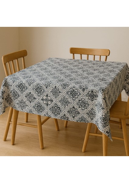Duck Keten Masa Örtüsü Seramik Desen | Leke Tutmaz, Yıkanabilir, Şık ve Dayanıklı