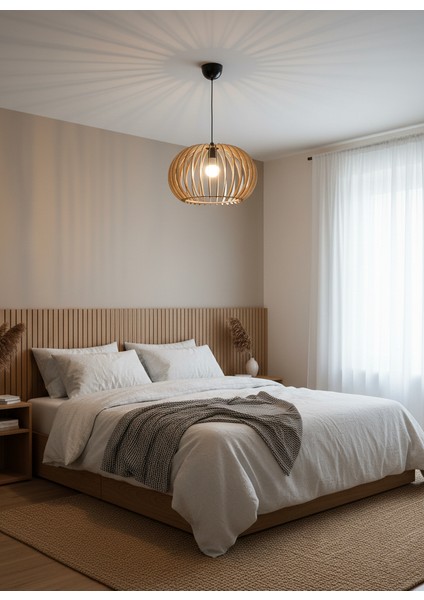 Tekli Ahşap Oval Sarkıt Avize 40X40X25