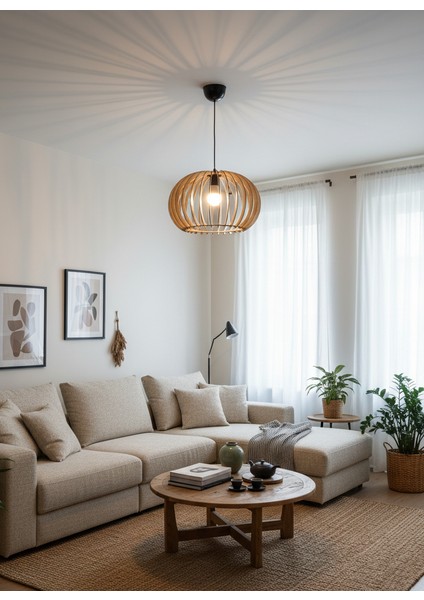 Tekli Ahşap Oval Sarkıt Avize 40X40X25 fiyatları