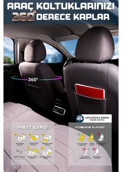 Opel Vectra C Deri Detaylı Oto Koltuk Kılıfı Ön Arka Set Karbon Serisi Füme Scr